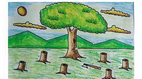 How To Draw Save Tree Drawing How To Draw Deforestation Drawing Youtube