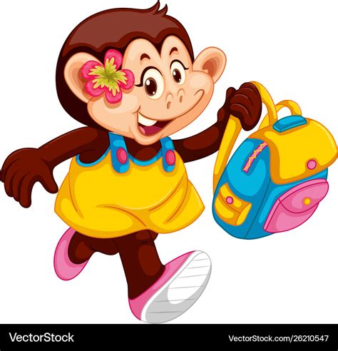 Cute Monkey Girl With Backpack Royalty Free Vector Image