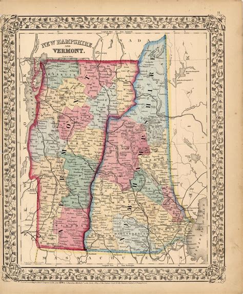 New Hampshire And Vermont 1870 Map Art Source