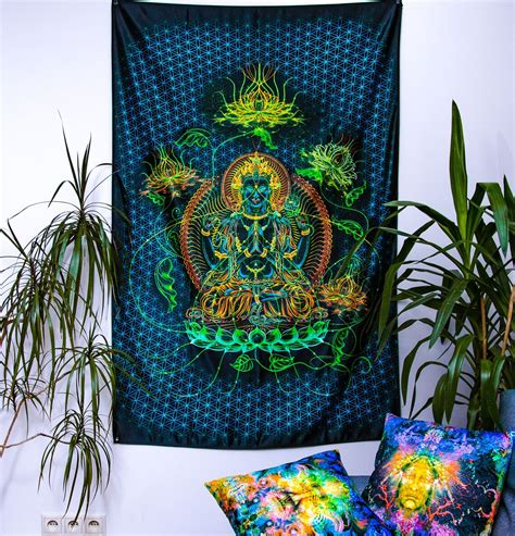 Psychedelic Tapestry Uv Backdrop Psytrance Festival Psydeco Etsy