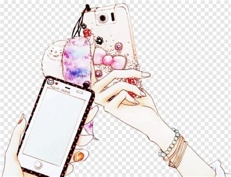 Cell Phone Anime Girl Holding Phone Hd Png Download 500x383
