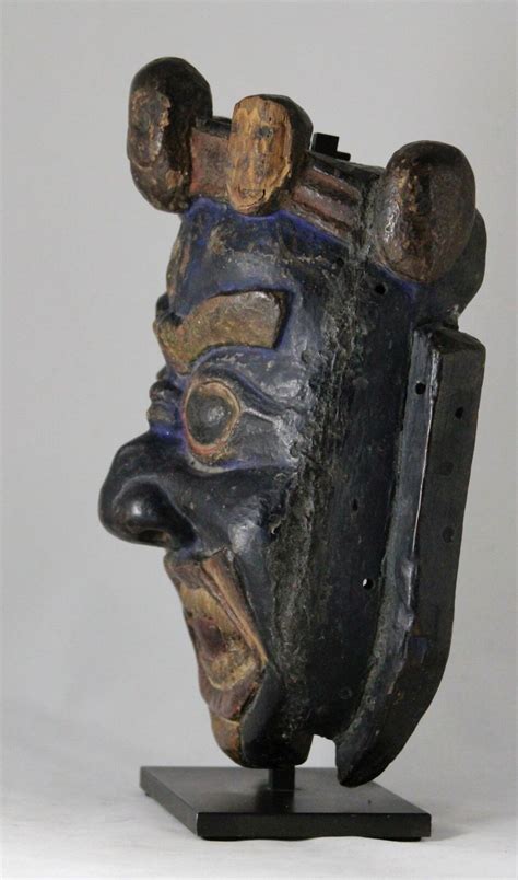 Antique 17th C Wooden Dharmapala Mahakala Wrathful Deity Mask Tibet