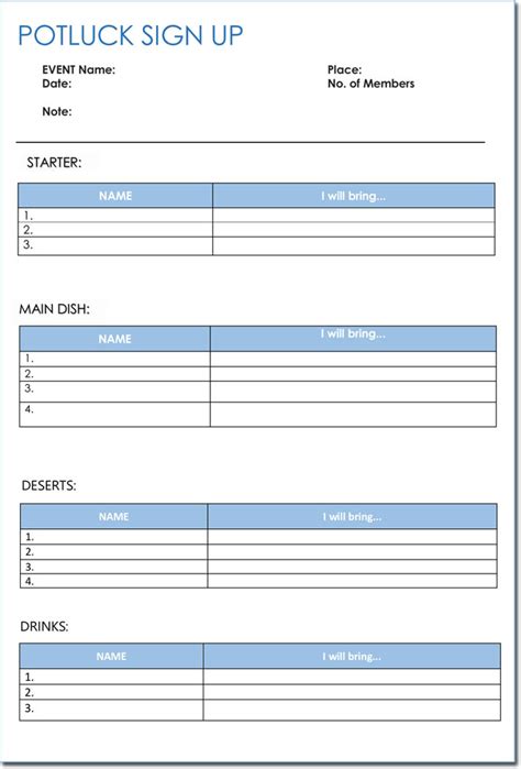Retirement Party Food Sign Up Sheet Plan A Thanksgiving Or Holiday