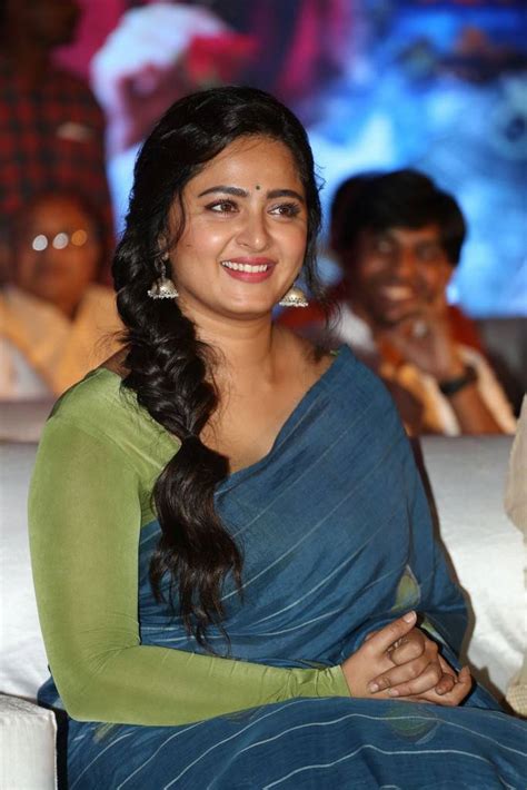 Beautiful South Indian Model Anushka Shetty In Blue Saree Tollywood Boost