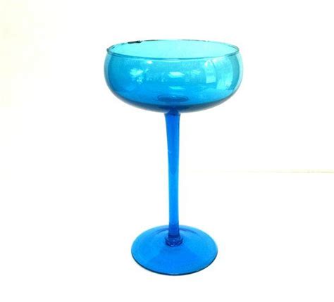 Vintage Tall Stem Art Glass Bowl 10 Inch High Mid Century Modern Turquoise Glass With Images