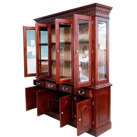 Antique Style Solid Mahogany Large Colonial 4 Door Display Cabinet