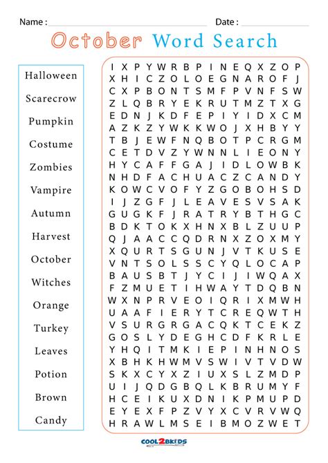Free Printable October Word Search Printable Templates