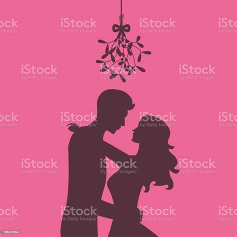 Siluet Pasangan Loving Berciuman Di Bawah Mistletoe Ilustrasi Stok Unduh Gambar Sekarang Istock
