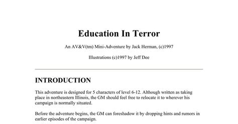 Education In Terror Rpg Item Rpggeek