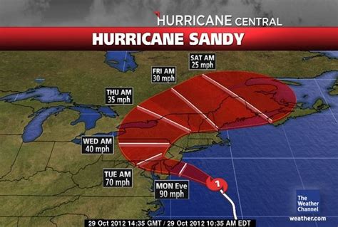 Projected Path Of Hurricane Sandy Oct 29 2012 The Weather Channel