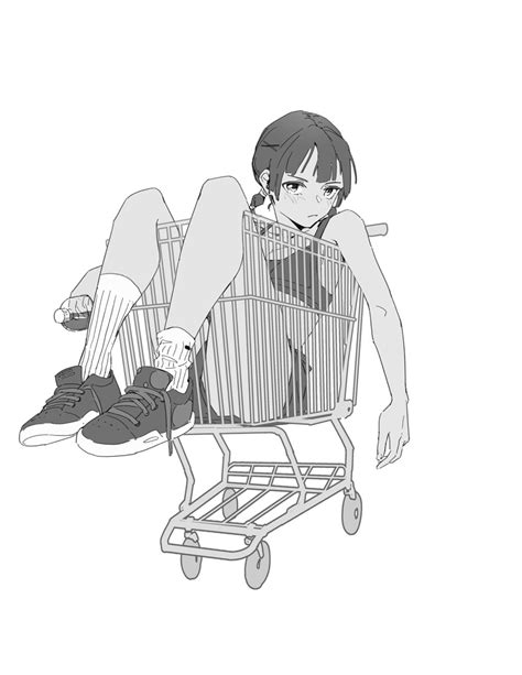 Safebooru 1girl Bare Arms Bare Shoulders Closed Mouth Greyscale Gym Shorts Highres In Shopping