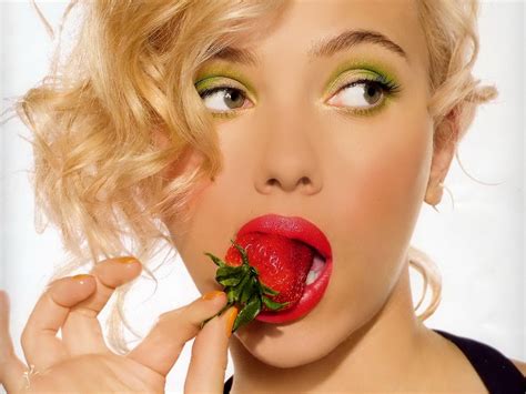 wallpaper face food blonde open mouth red strawberries hair bangs nose eyeshadow