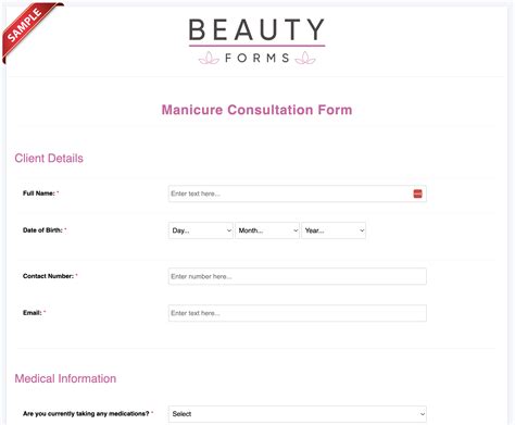 Manicure Consultation Form Online Form Templates Pdfs