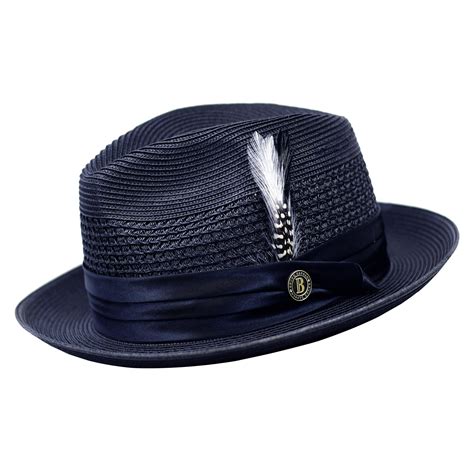 Bruno Capelo Navy Blue Fedora Braided Straw Hat Do 833 4990