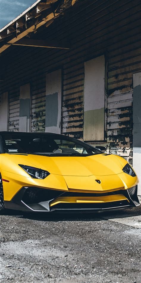 Download 1080x2160 Wallpaper Yellow Lamborghini Aventador Sports Car