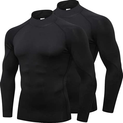 mens 2 pack mock turtleneck compression shirt long sleeve sports undershirt wicking athletic
