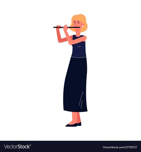 Cartoon Woman Playing Flute Isolated On White Vector Image