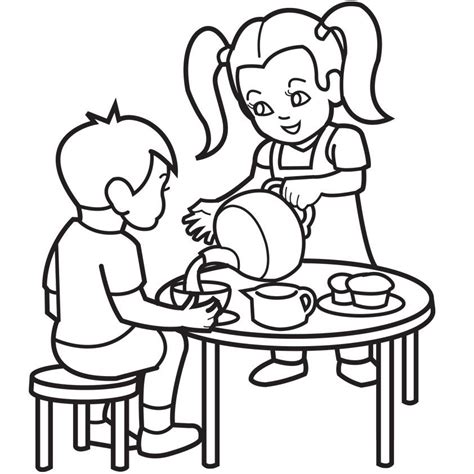 Tea Party Coloring Page To Print For Kids Great Coloring Page