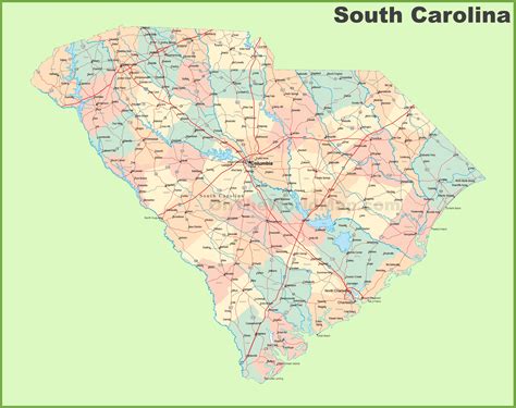 South Carolina Map With Cities And Towns