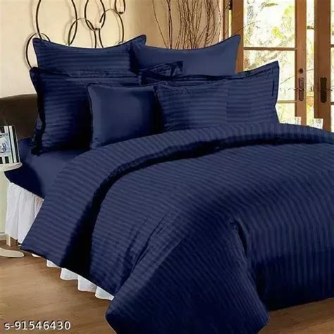 Bj Overseas 210 Tc Glace Cotton Satin Stripes Plain Bedsheet King Size