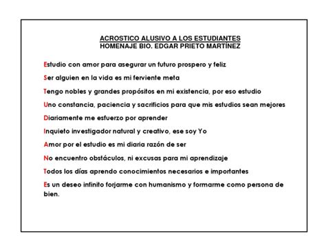 Aquí te ayudaremos a preparar. Acrostico Alusivo a Los Estudiantes