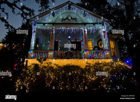 Decorated House Lit Up At Night On Christmas French Quarter New