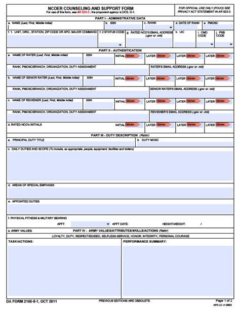Ncoer Counseling Form Fillable Printable Forms Free Online