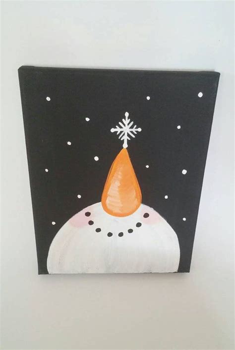 8x10 Hand Painted Smiling Snowman Canvas Wall By Natalieldesigns With