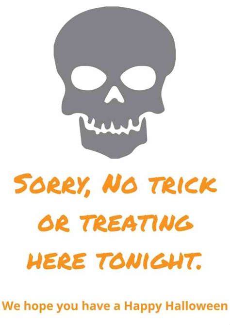 No Trick Or Treating Sign Free Printable For Halloween The
