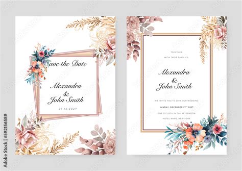 Orange Nude Orchid Rose Flower Flora Vector Wedding Card Invitation Template With Hand Painted