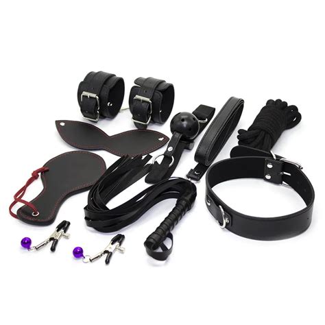 8pcs set black leather bdsm sex game toys fetish bondage sexual tools
