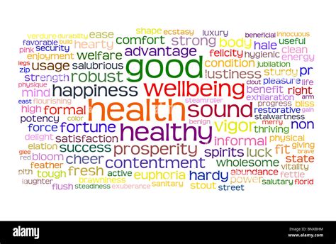 Good Health And Wellbeing Tag Or Word Cloud Stock Photo