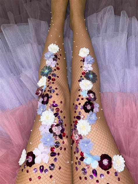 Blossom Flower Fishnet Tights Fishnet Tights Rhinestone Fishnet