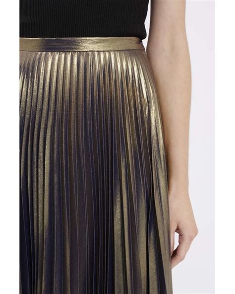 Topshop Gold Metallic Pleated Midi Skirt Lyst