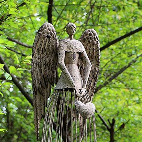 E View Antique Metal Angel Garden Statue Weather Resistant Indoor