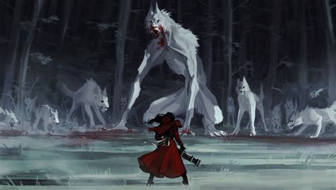 wallpaper digital art artwork fantasy art wolf red riding hood 6278x3560