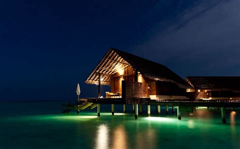 Download Wallpaper 2560x1600 Maldives Tropical Bungalows Night Hd