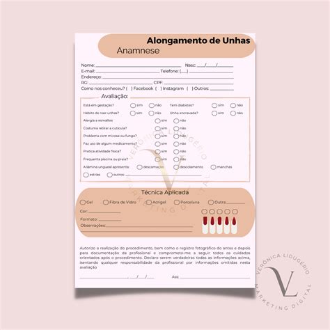 Ficha de Anamnese para Alongamento de Unhas no Méier RJ Verônica
