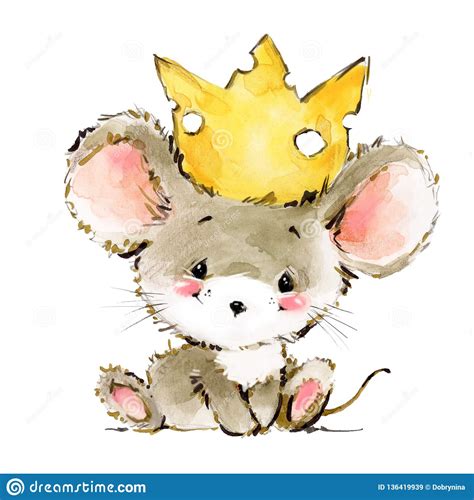 Cartoon Mouse Watercolor Illustration Cute Mice Stock