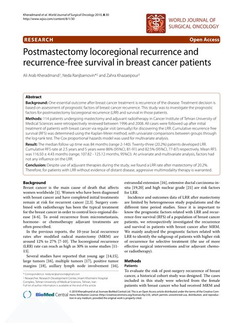 Pdf Postmastectomy Locoregional Recurrence And Recurrence Free