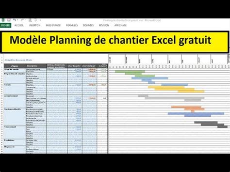 Modèle planning de chantier Excel gratuit YouTube