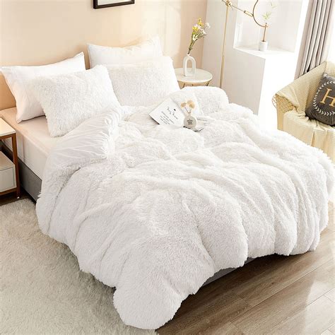 Haok Haok King Size Faux Fur 5 Piece Duvet Setzipper Closure White