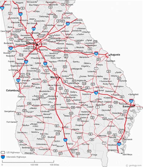 GA Counties Map With Highways