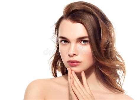 Beautiful Brunette Woman Portrait With Healthy Hairclear Fresh Stock