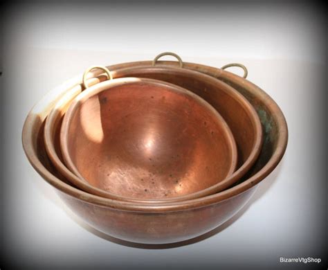 Vintage Rustic Copper Mixing Bowl Set Of 3 By BizarreVintageShop