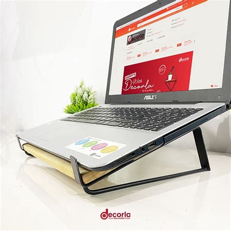 Jual Decorla Stand Laptop Notebook Tatakan Kayu Dudukan Besi Meja