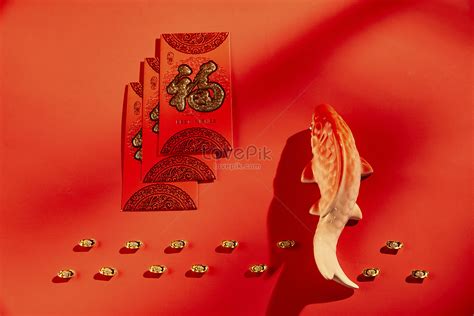 중국 설날 빨간 봉투와 붉은 잉어 사진 무료 다운로드 Lovepik