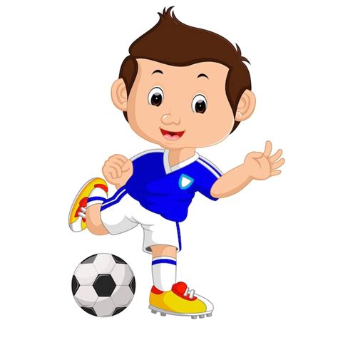 Niño De Dibujos Animados Jugando Al Fútbol Descargar Vectores Premium