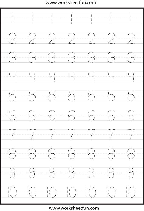 Tracing Numbers 1 10 Worksheets Kindergarten Pdf Eduforkid