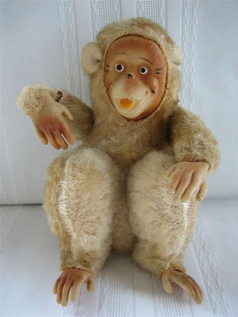 Vintage Antique Stuffed Animal Monkey Rubber Face Hands Feet Saw Dust